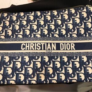 Dior Navy and White Oblique Canvas Zip Toiletry Pouch